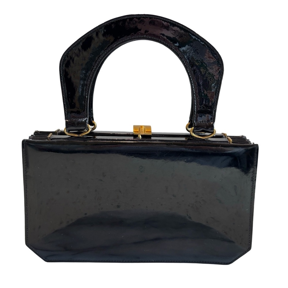 Vintage 1960s Susan Gail Original Elegant Black Patent Leather‎ Handbag Purse